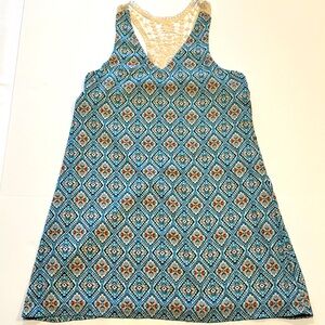 As U Wish Womens Blue Geometric Print Crochet Racerback Summer Dress Sz S